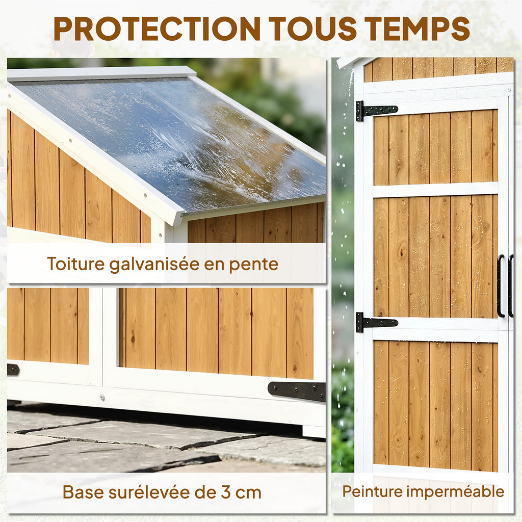 Armoire de Jardin Abri de Jardin Étanche avec Toit en Métal Double Porte pour Outils de Jardinage 105x55x179cm Naturel-5