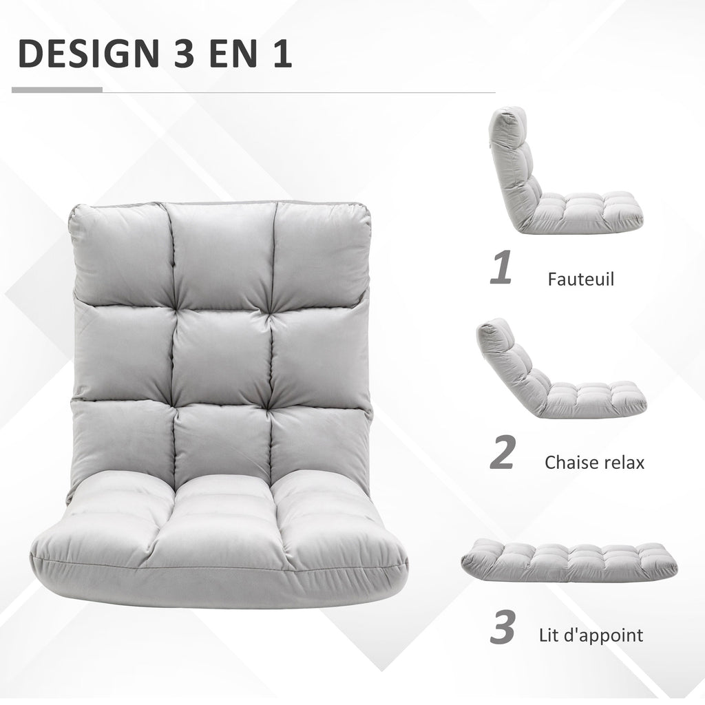 Fauteuil Convertible Fauteuil Paresseux Grand Confort Inclinaison Dossier Multipositions 90°-180° Flanelle Polyester capitonné Gris Clair-3
