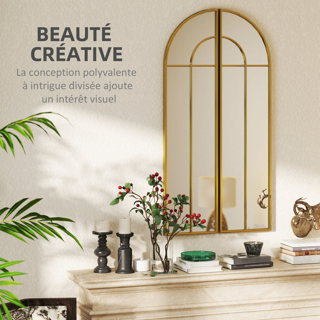 Miroir mural arc 30 x 120 cm, grand miroir décoratif avec cadre métallique, pour salon, chambre, couloir, ton doré-3