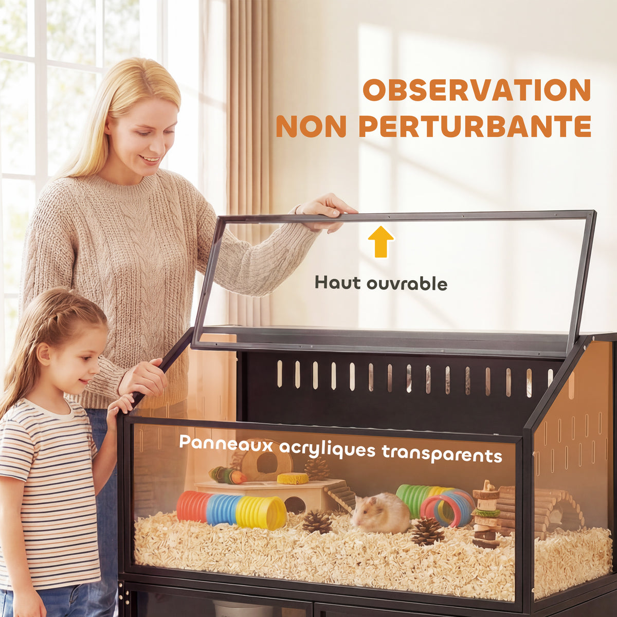 Cage Hamster 2-en-1 avec Armoire de Rangement pour Rongeur Hamster Syrien et Souris Acier et Acrylique Noir-5