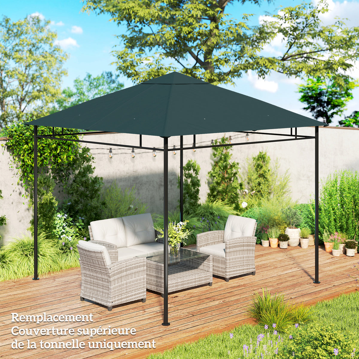 Toile de rechange pour pavillon tonnelle tente toit de remplacement gazebo de jardin tissu polyester 180 g/m²-1