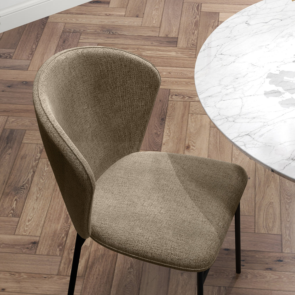 Lot de 2 chaises de salle à manger assise rembourrée en tissu aspect lin pieds en acier stable design moderne marron clair-6