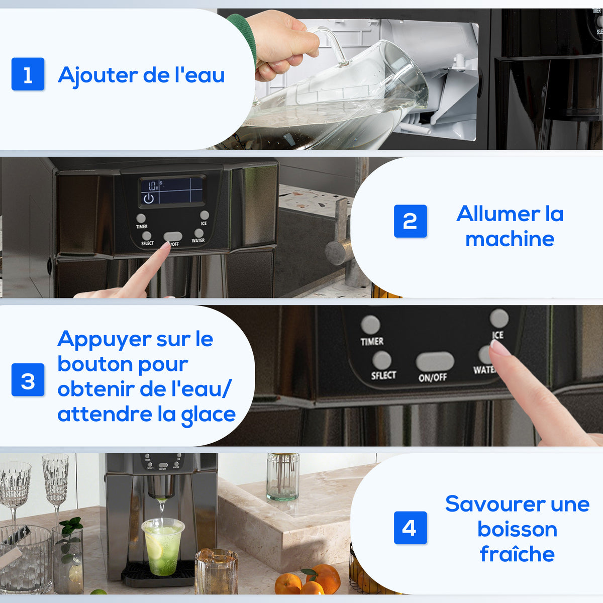 Machine à glaçons avec distributeur d'eau, ice maker, 12kg en 24h, 9 glaçons en 6-10 minutes, 25,2x38,9x36,3cm, noir-7