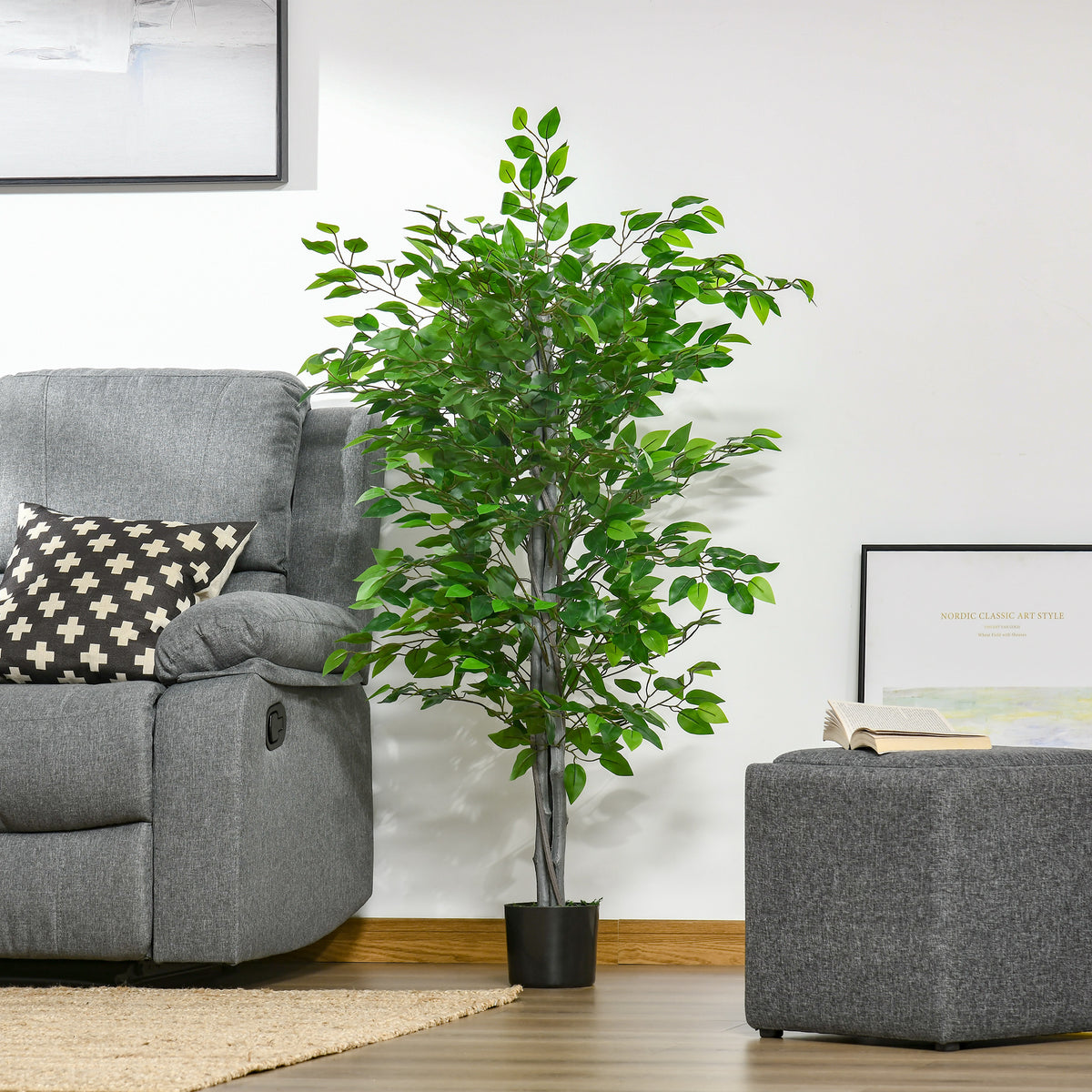 Arbre Artificiel Plante Artificielle ficus H.1,35 m Tronc Branches Liane Lichen Feuilles Grand réalisme Pot Inclus-1