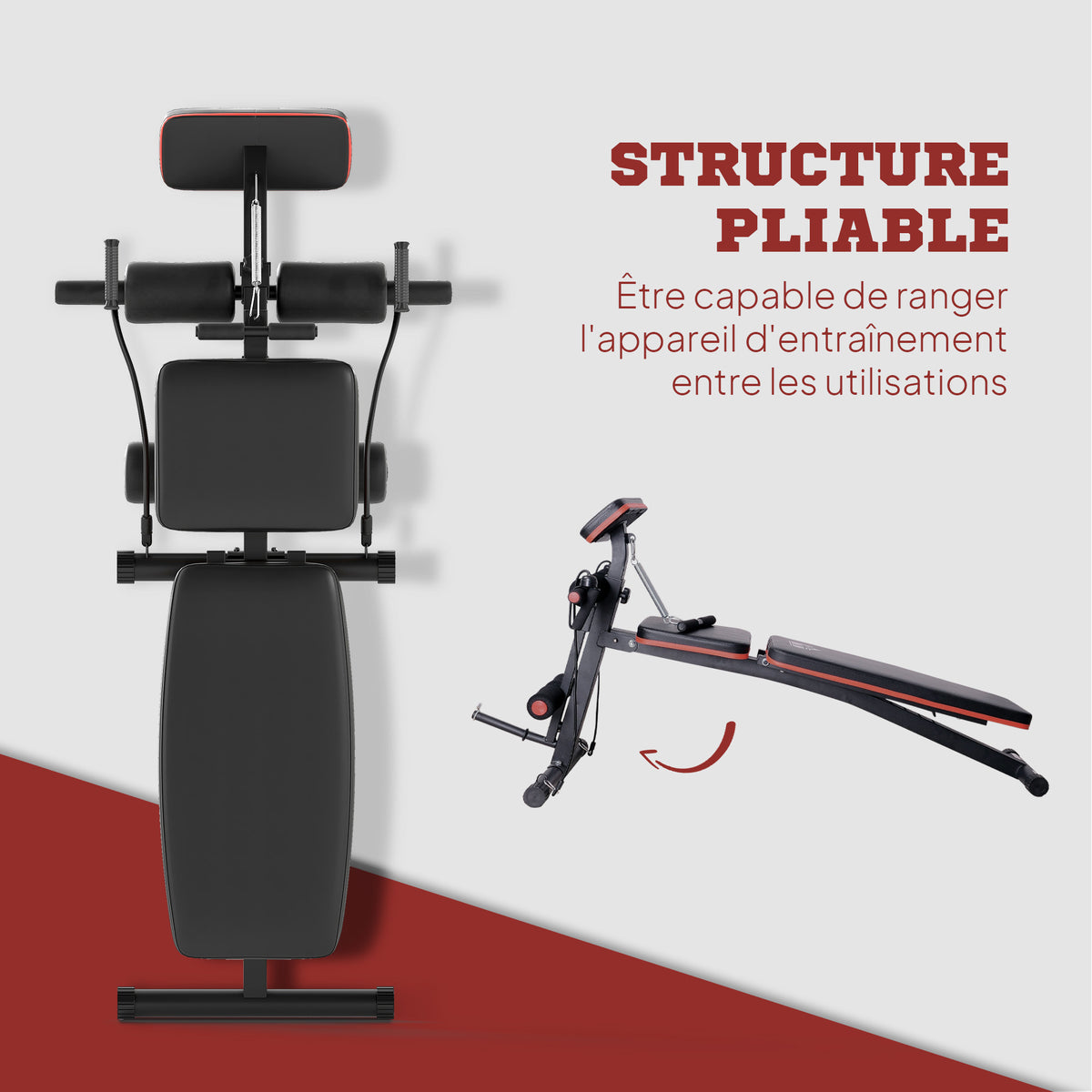 Banc de musculation pliable inclinable, banc réglable pour le développé couché, le curl biceps, la musculation du dos et des abdominaux, avec extenseur des jambes, acier, noir rouge-4