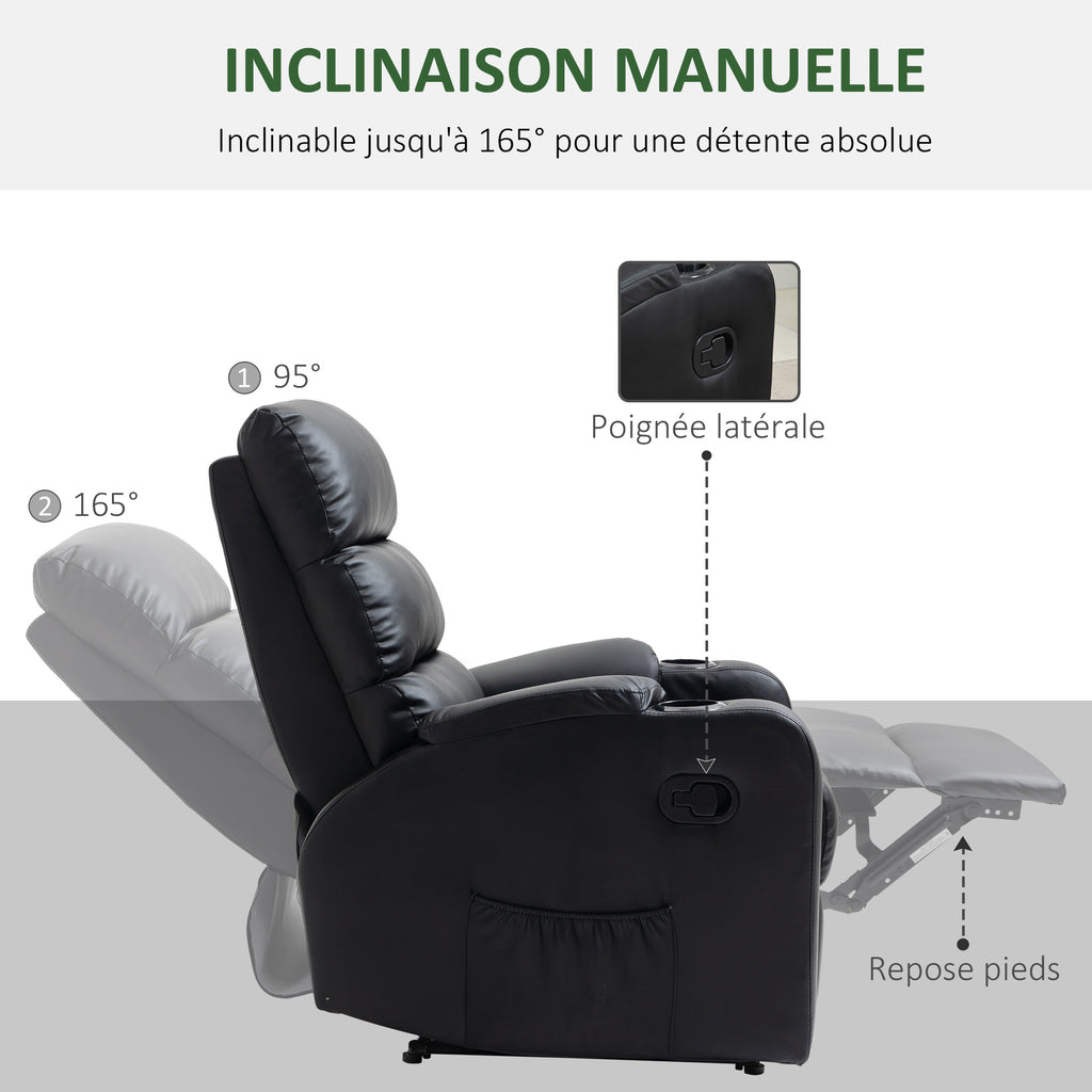 Fauteuil de Relaxation inclinable avec Repose-Pied Ajustable revêtement synthétique Noir-4