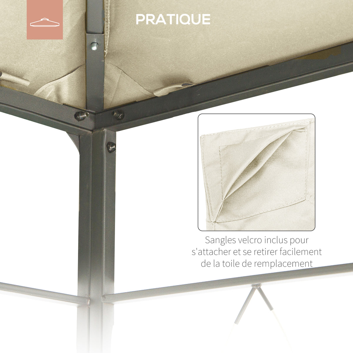 Toile de rechange pour pavillon tonnelle tente toit de remplacement gazebo de jardin polyester 180 g/m² 3 x 3 m crème-4