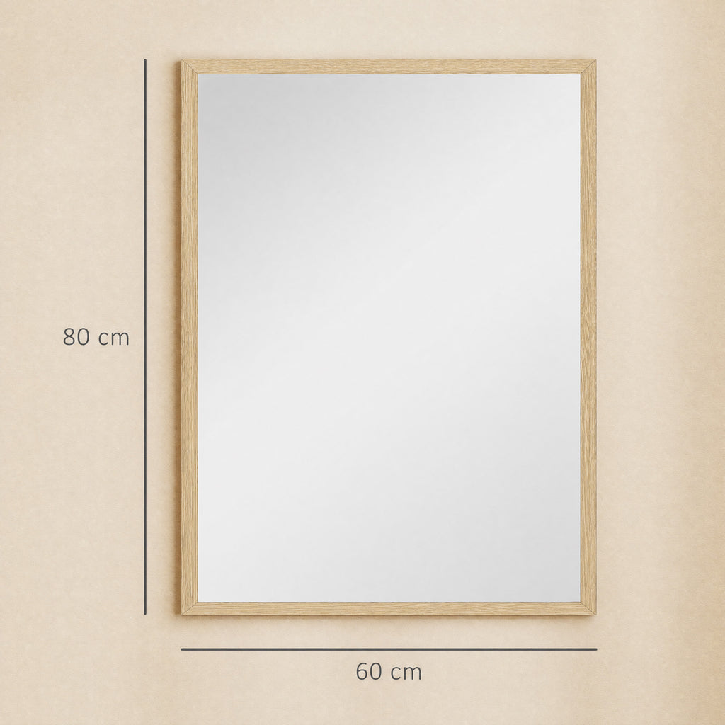 Miroir mural rectangulaire 80 x 60 cm, cadre en bois naturel, idéal pour la salle de bain, salon ou chambre-2