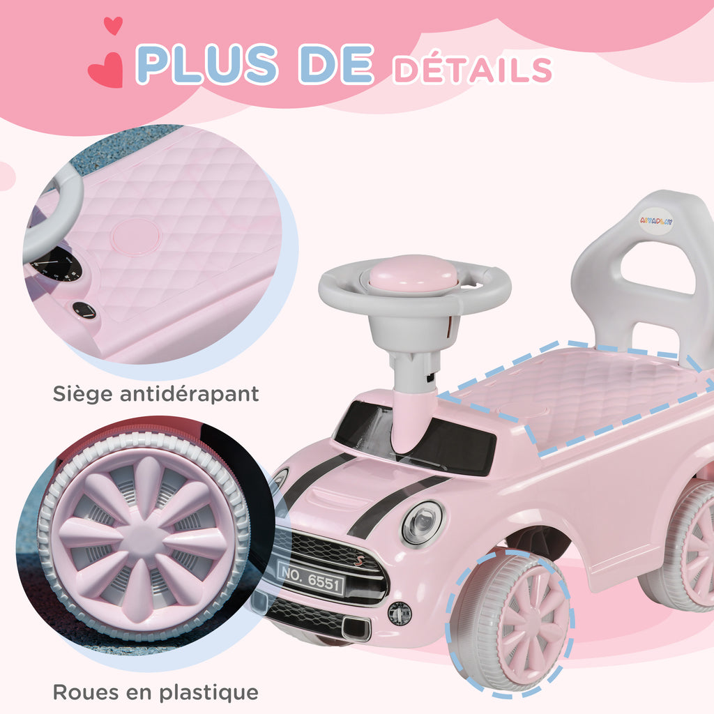 Porteur Enfants Voiture 18-36 Mois Volant klaxon et Butée Anti-bascule Charge 25 kg 53x25x35 cm Rose-6