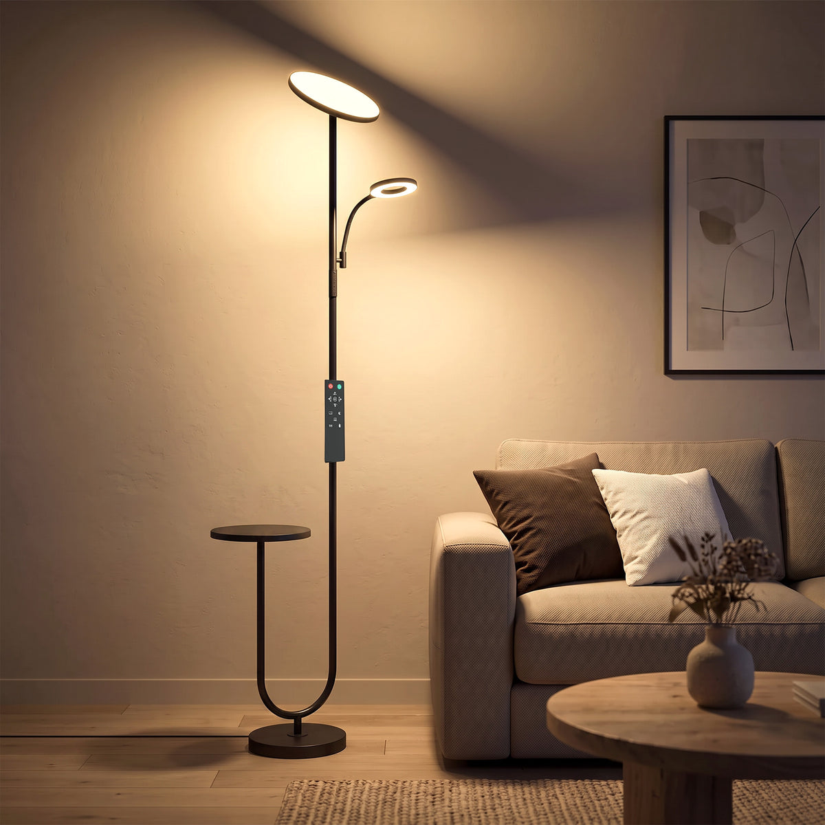 Lampadaire LED Dimmable 42W 4840LM Liseuse Réglable et Tablette Lampadaire sur Pied Salon 2700K-6000K Télécommande Noir-1