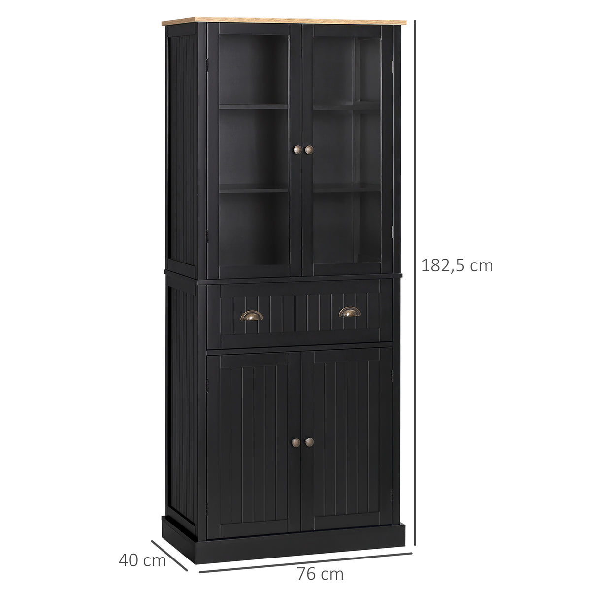 Buffet meuble cuisine rangement armoire de cuisine 4 portes dont 2 portes vitrées et 1 tiroir étagères réglables - noir-2