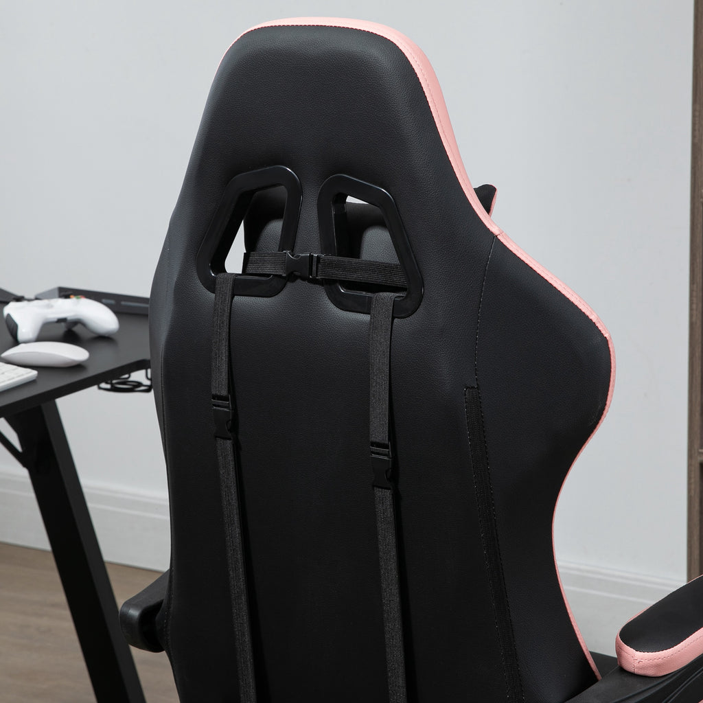 Chaise gaming fauteuil gaming ergonomique avec dossier inclinable à 135° et soutien lombaire, 65 x 65 x 121-129 cm rose-7