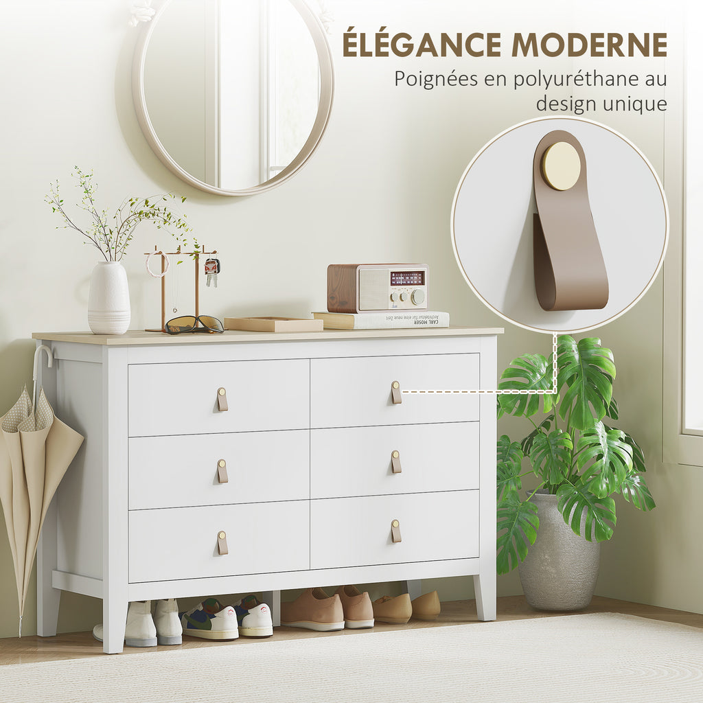 Commode 6 tiroirs meuble de rangement style contemporain avec poignées en polyuréthane, 120 x 40 x 78 cm, blanc-4