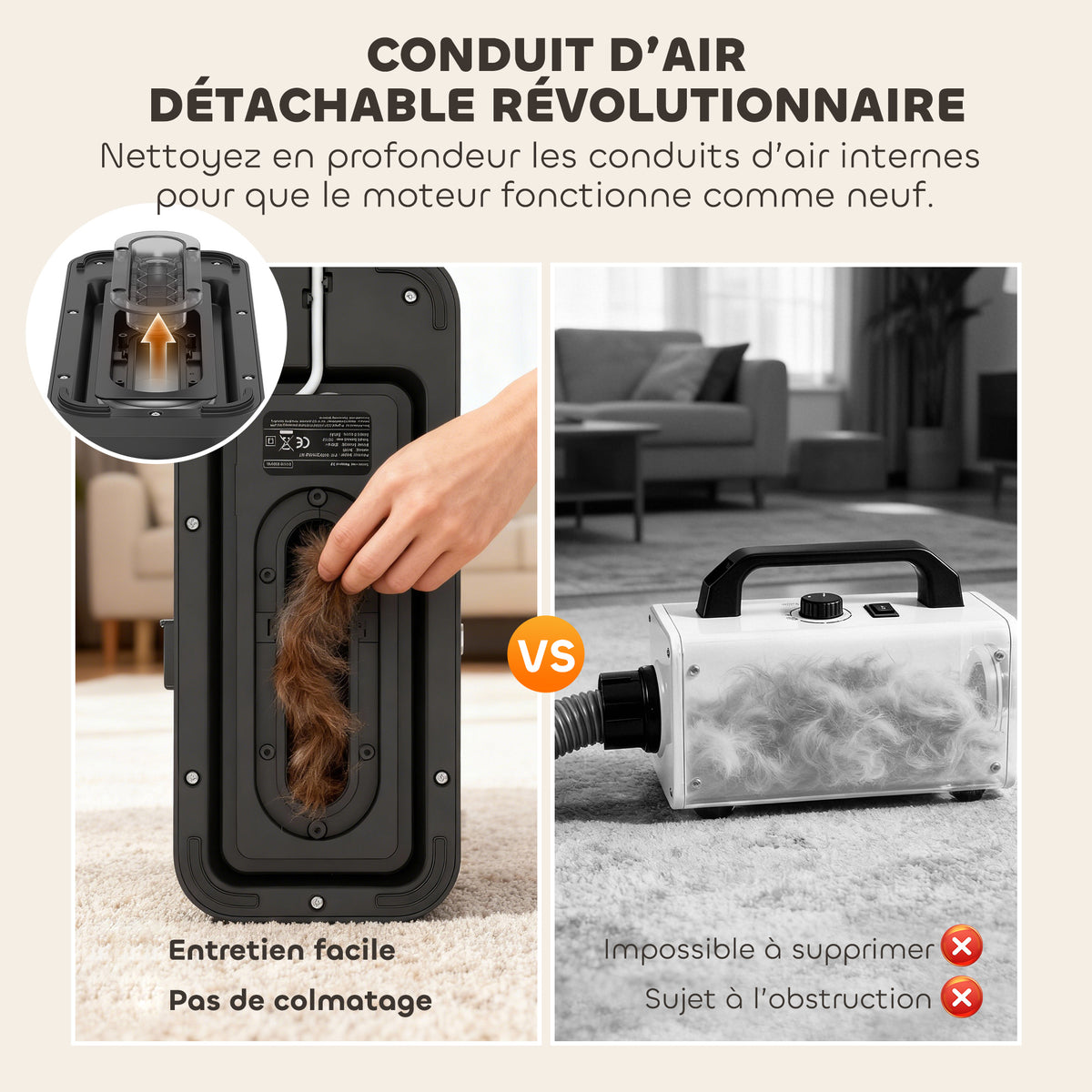 Aspirateur poil de chien et séchoir 5-en-1 kit toilettage chien professionnel 12kPa  50dB 37,6x17,5x18,5cm blanc-8