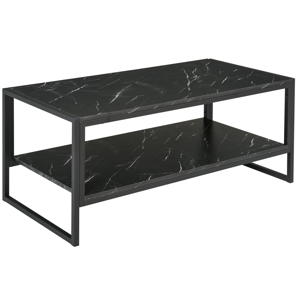 Table Basse Style Moderne avec 2 Étagères 106 x 50 x 47 cm Noir-0