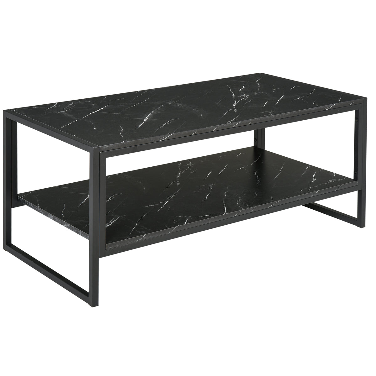 Table Basse Style Moderne avec 2 Étagères 106 x 50 x 47 cm Noir-0