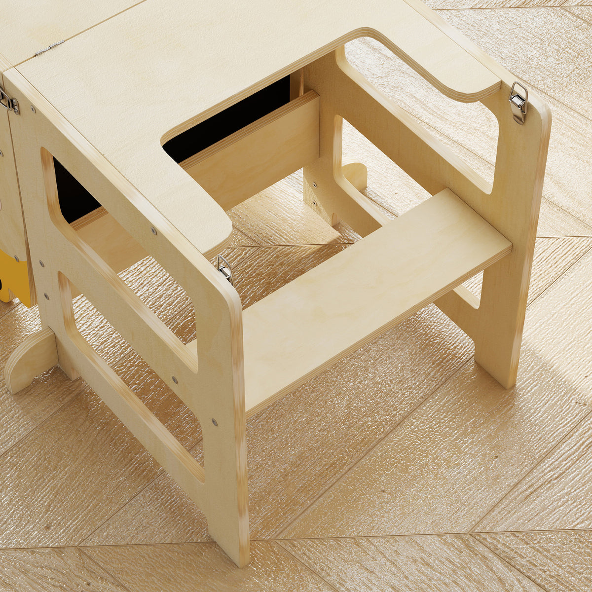 Tour Montessori pour enfants 2-5 ans avec tableau et table, en bois, 57x39x93 cm, couleur Bois-3