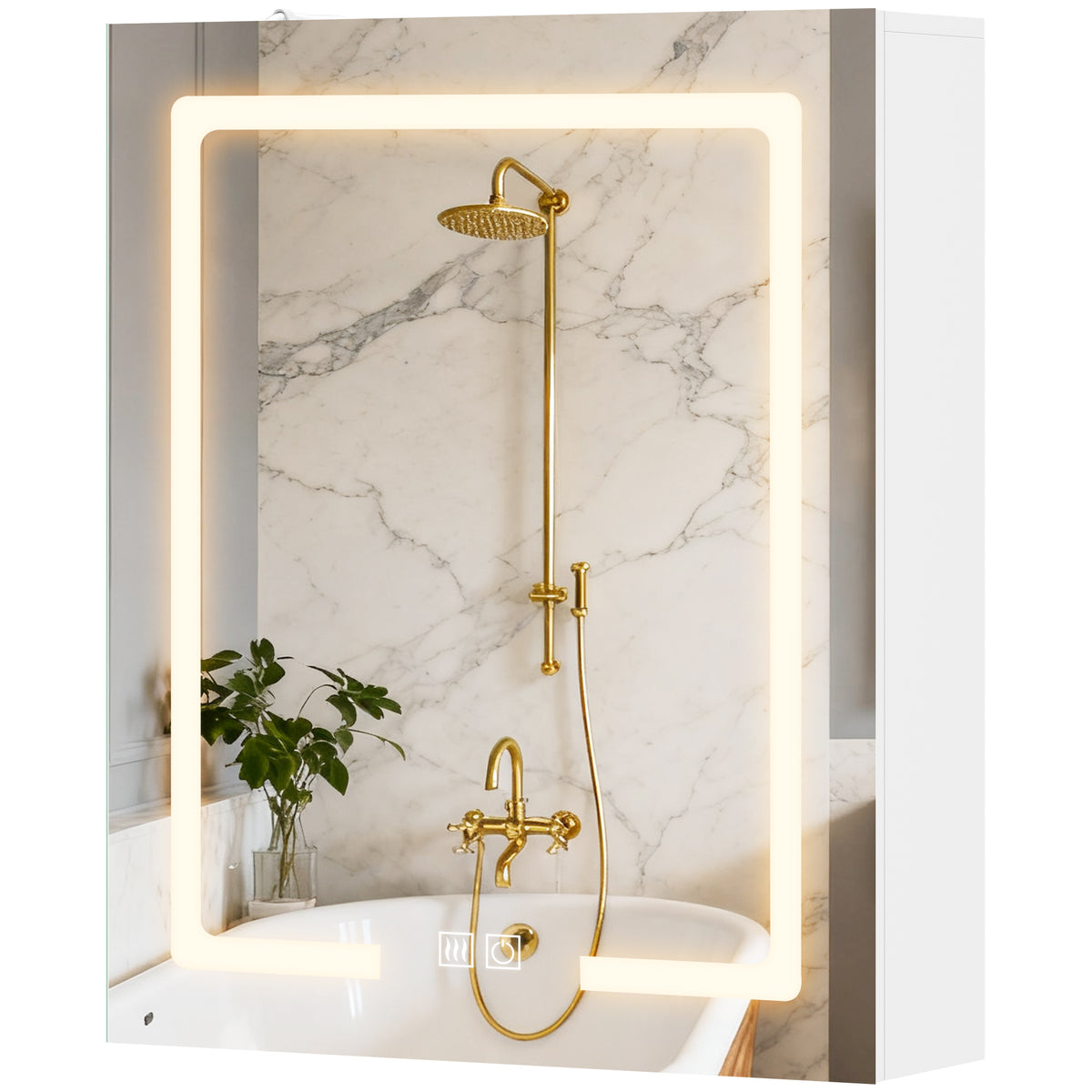 Armoire murale salle de bain avec miroir et éclairage LED, anti-buée, étagères réglables, 50 x 15 x 60 cm, blanc-0