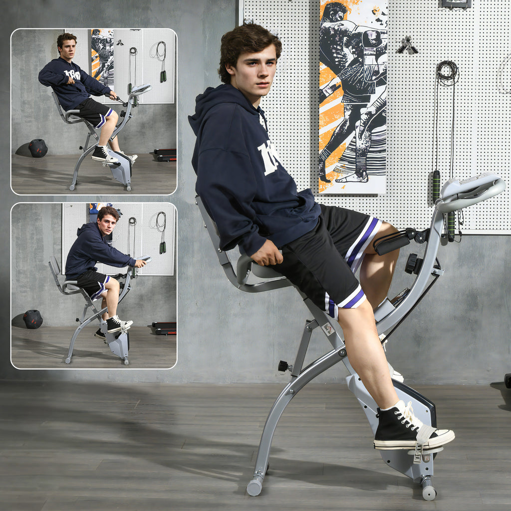 Vélo d'appartement pliant 8 niveaux de résistance magnétique dossier selle réglable poignées ergonomiques noir gris-8