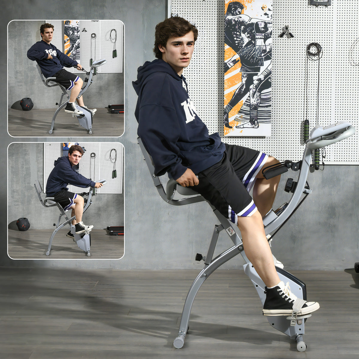 Vélo d'appartement pliant 8 niveaux de résistance magnétique dossier selle réglable poignées ergonomiques noir gris-8