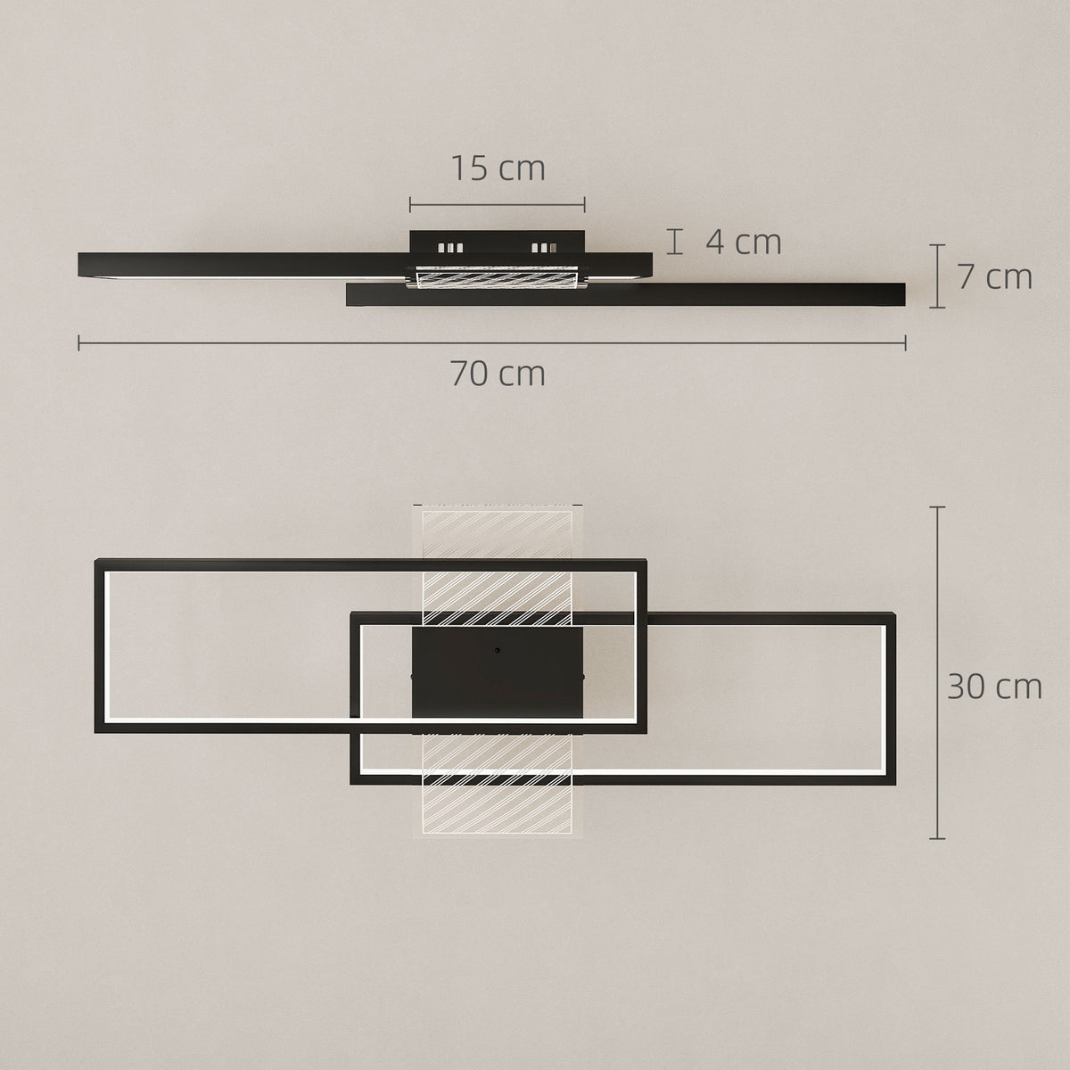 Plafonnier LED rectangle 43W, luminaire plafonnier 3000-6000K, 4600LM, télécommande, 70 x 30 cm, noir-2