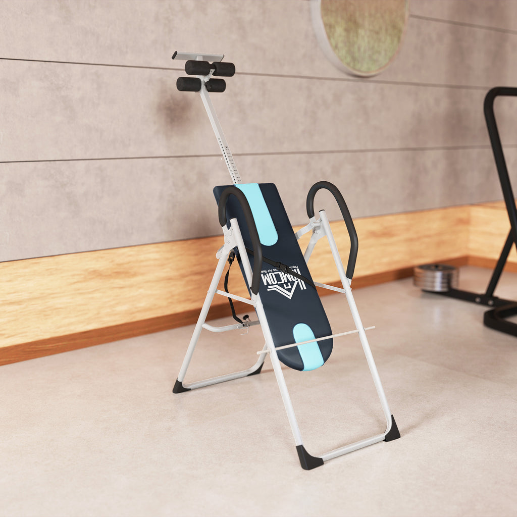 Table d'inversion de musculation pliable ceinture de sécurité réglable acier coloris argent noir-9