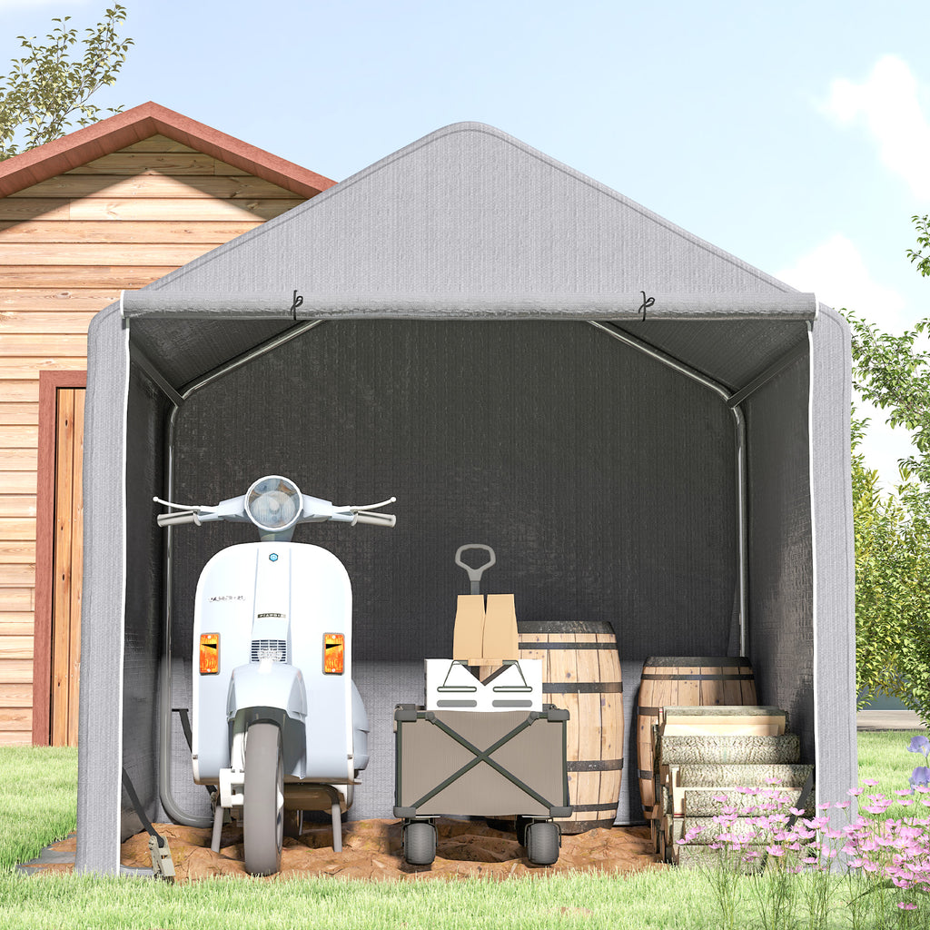 Abri de jardin 2 x 2 x 2 m abri vélo extérieur avec cadre en acier galvanisé, imperméable et résistant aux UV - gris-9