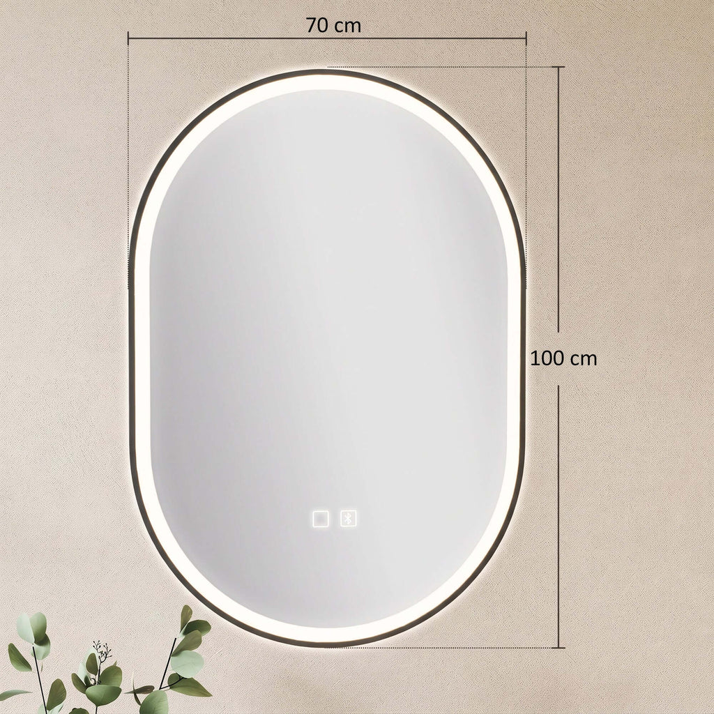 Miroir Salle de Bain Bluetooth avec Éclairage LED 100x70cm Dimmable 3 Couleurs, Interrupteur Tactile, Anti-Buée, Noir-2