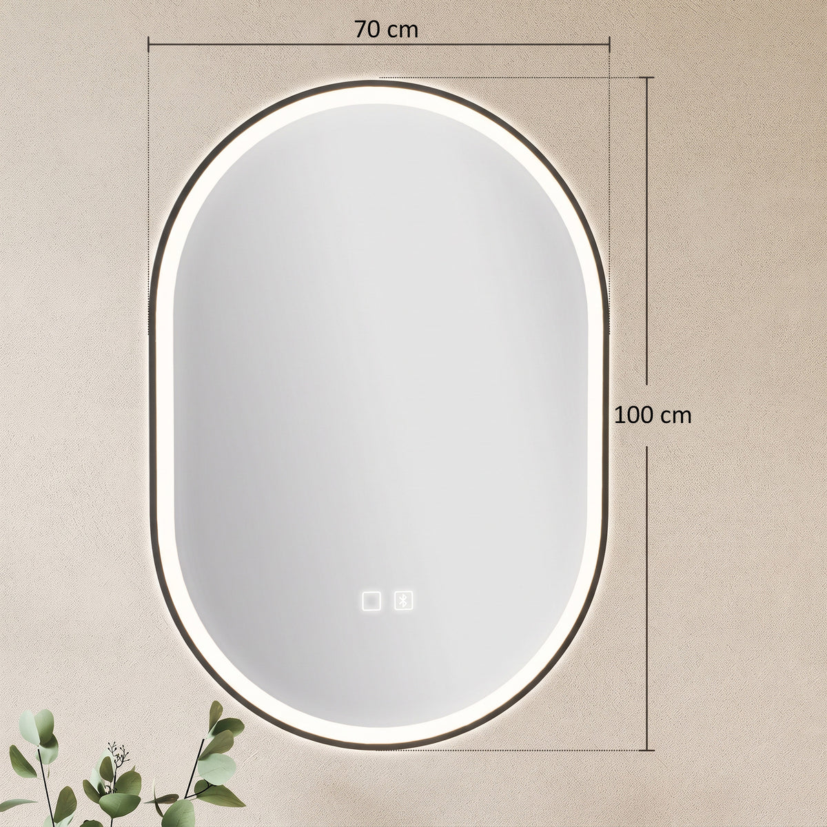 Miroir Salle de Bain Bluetooth avec Éclairage LED 100x70cm Dimmable 3 Couleurs, Interrupteur Tactile, Anti-Buée, Noir-2