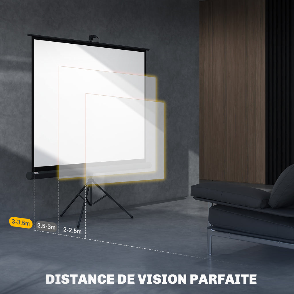 Écran de projection 84 pouces avec support trépied hauteur réglable, écran 4K HD 4:3, en intérieur/à l'extérieur-6