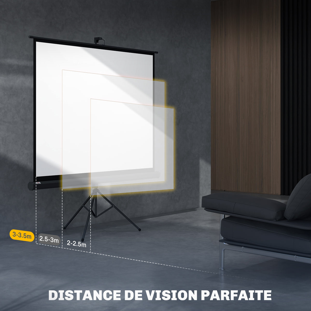 Écran de projection 84 pouces avec support trépied hauteur réglable, écran 4K HD 4:3, en intérieur/à l'extérieur-6