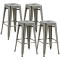 Lot de 4 tabourets de bar industriel empilables hauteur assise 76 cm métal argent-0