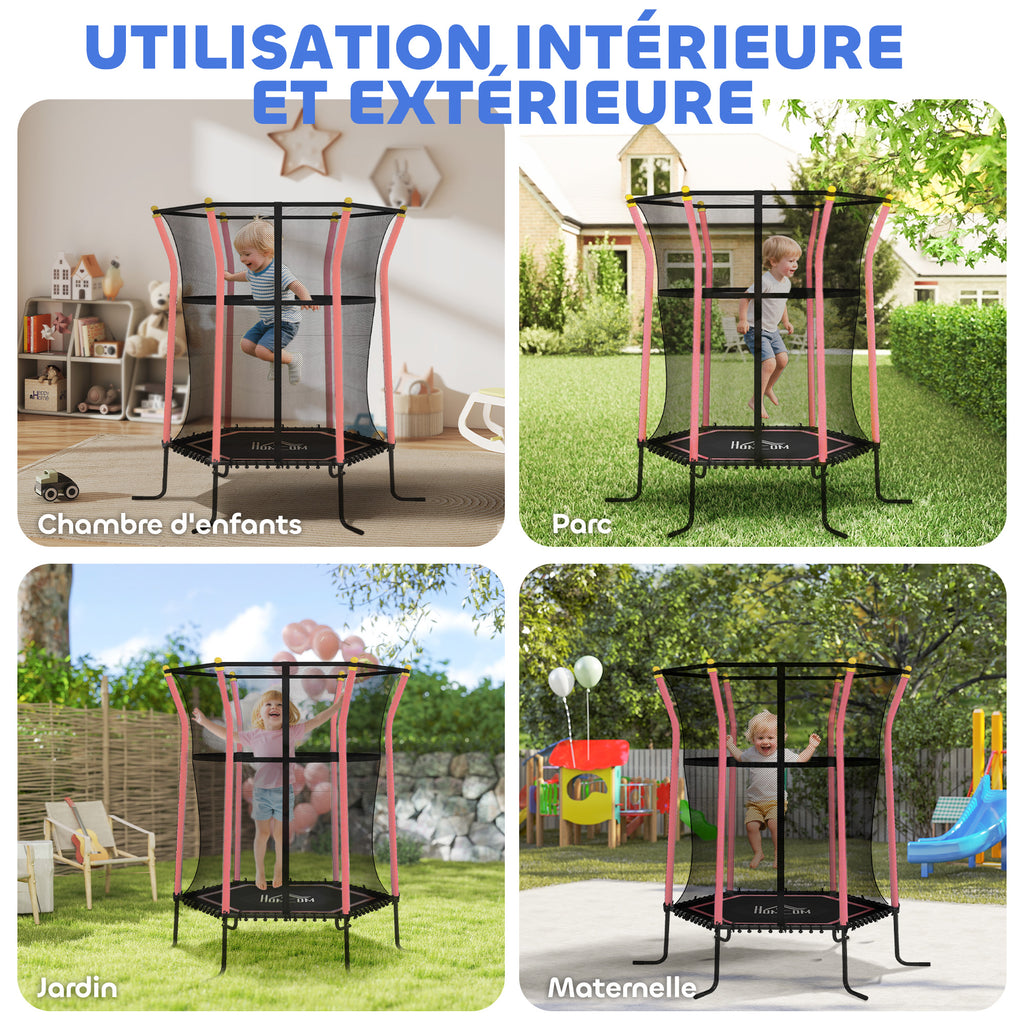 Trampoline pour enfant 1,22 x 1,11 x 1,9 m filet de sécurité porte zippée 6 poteaux rembourrés inclus rouge noir-6