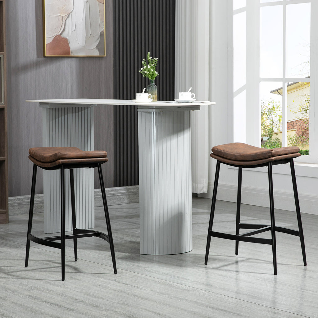 Lot de 2 tabourets de bar avec repose-pieds acier style industriel assise incurvée 48,5 x 38,5 x 68,5 cm marron noir-1