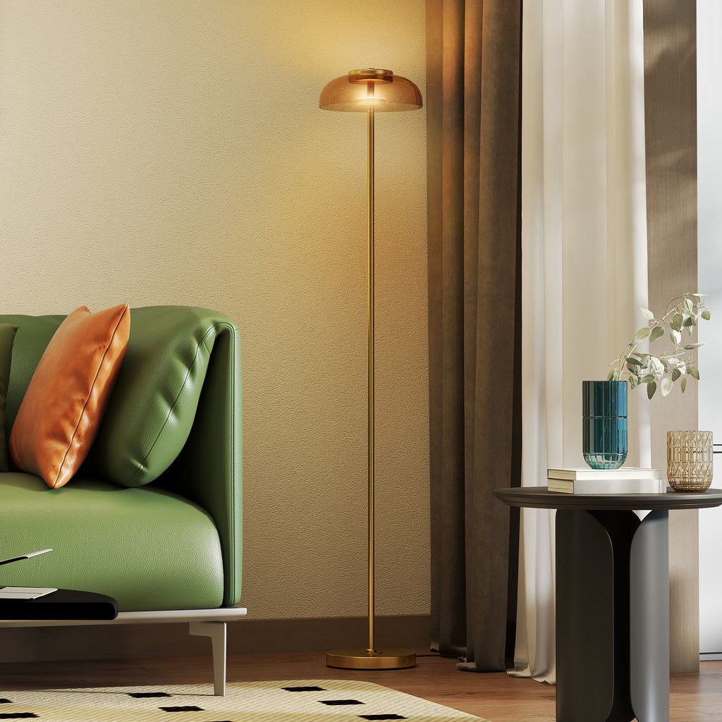 Lampadaire sur pied de salon, lampe salon LED avec lumière chaude 3000 K et interrupteur à pied, Ø25x134cm, ton laiton-5