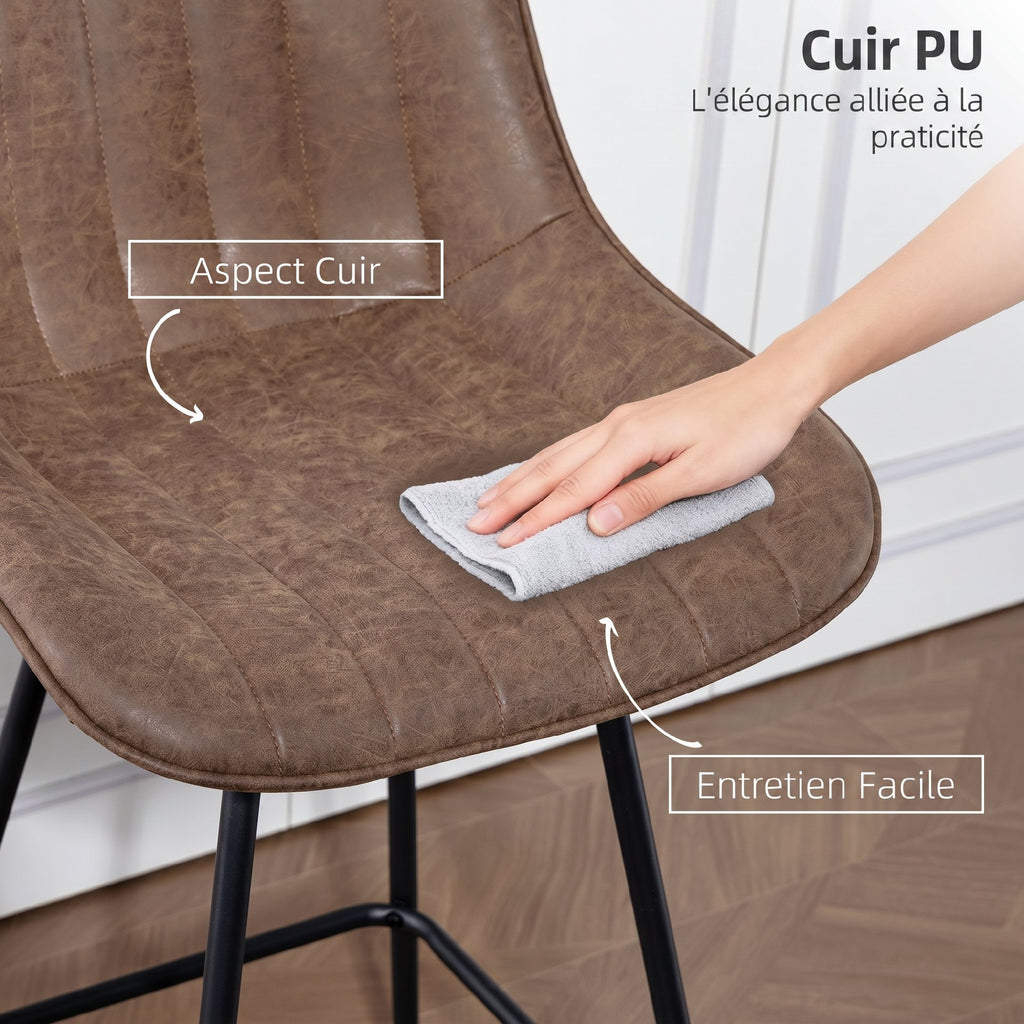 Lot de 2 tabourets de bar, chaises de bar en PU, assise rembourrée 68H cm, dossier et repose-pieds, marron-6