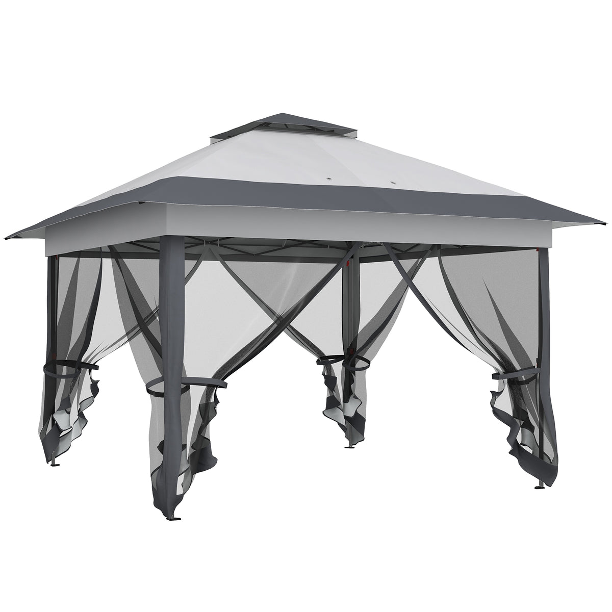 Tonnelle barnum de jardin pop-up pliant acier polyester moustiquaires + sac de transport à roulettes gris-0