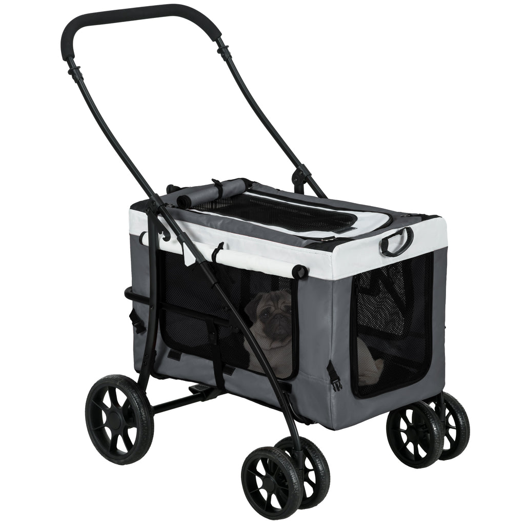 Poussette pliable animaux chien chat nacelle amovible bandoulières 4 roues 81 x 58 x 97,5 cm gris-0