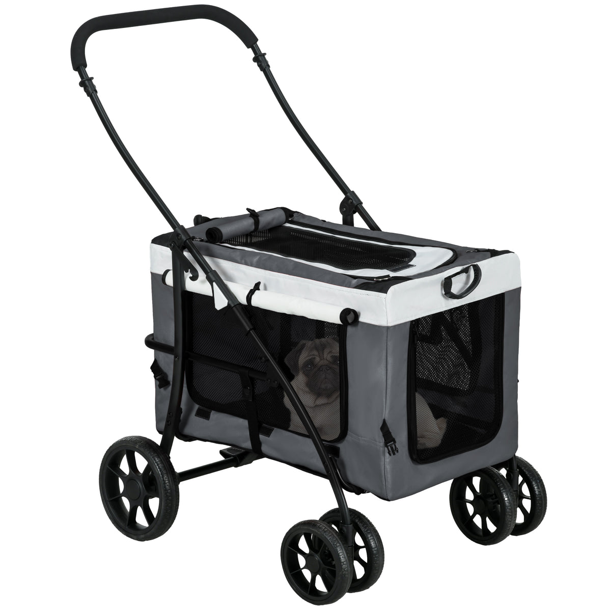 Poussette pliable animaux chien chat nacelle amovible bandoulières 4 roues 81 x 58 x 97,5 cm gris-0