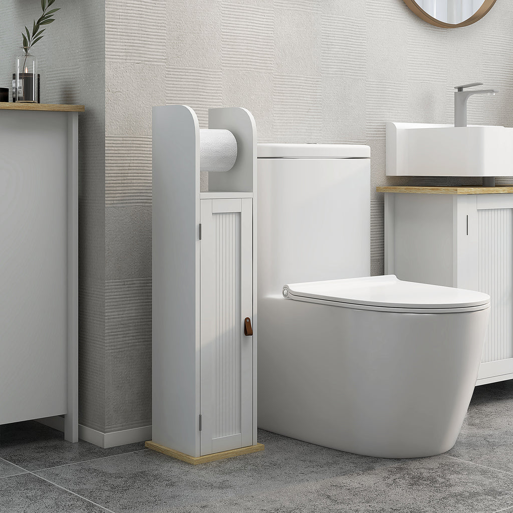 Meuble de salle de bain support papier toilette avec placard et étagères réglables 20 x 20 x 80 cm blanc-7