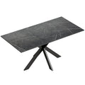 Table à Manger Extensible pour 4 à 8 Personnes, 120-160 cm, Plateau Effet Marbre, Pieds Croisés en Acier, Noir-0