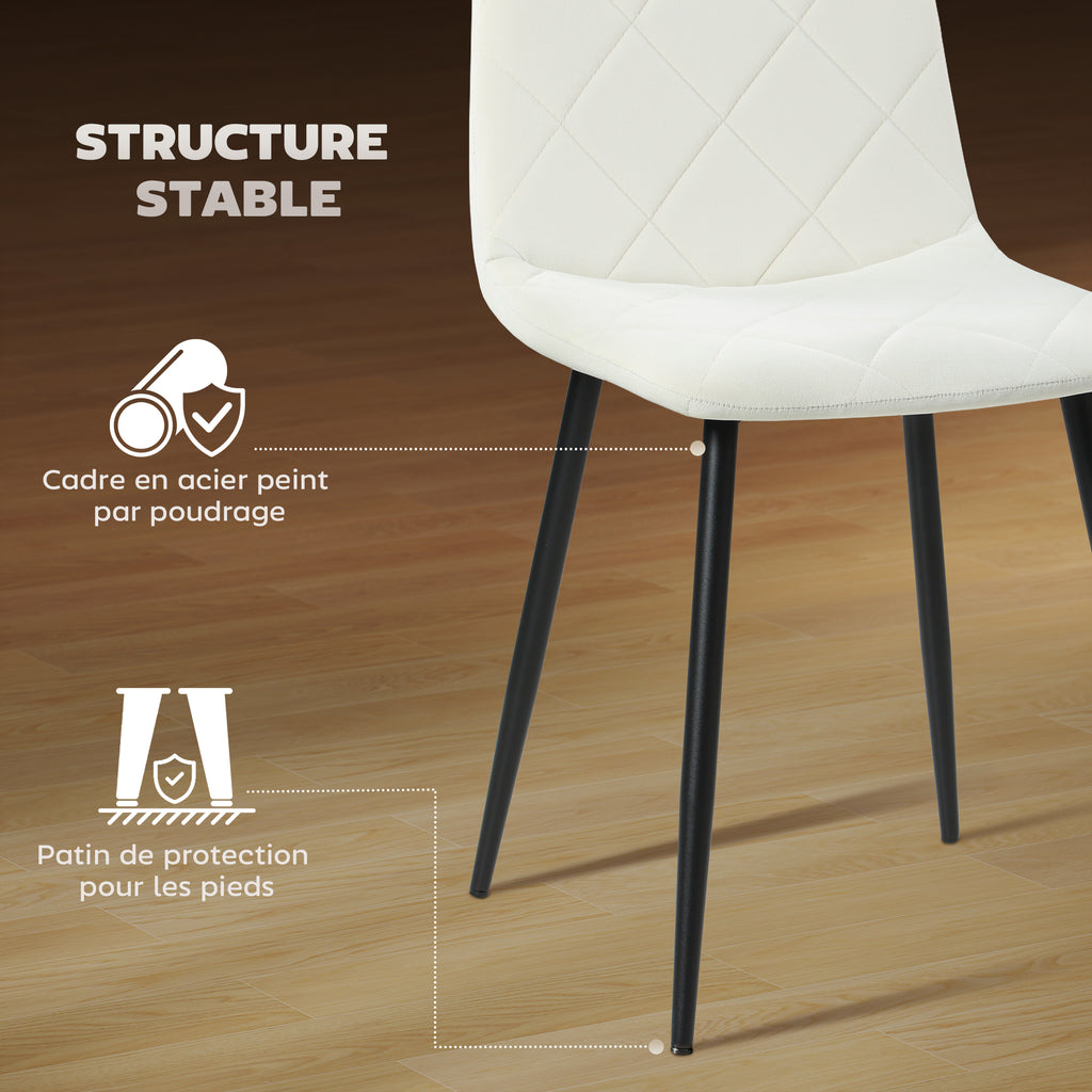 Lot de 4 chaises de salle à manger rembourrées avec dossier haut, pieds en acier et tissu effet velours, crème-4