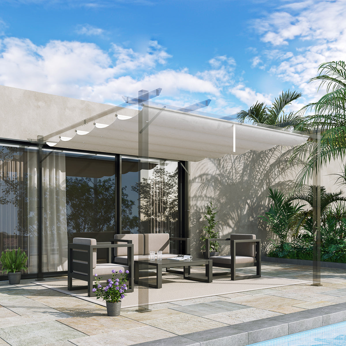 Toile de toit pour pergola tonnelle rétractable de 3 x 3 m - toile uniquement 250 x 255 cm crème-1