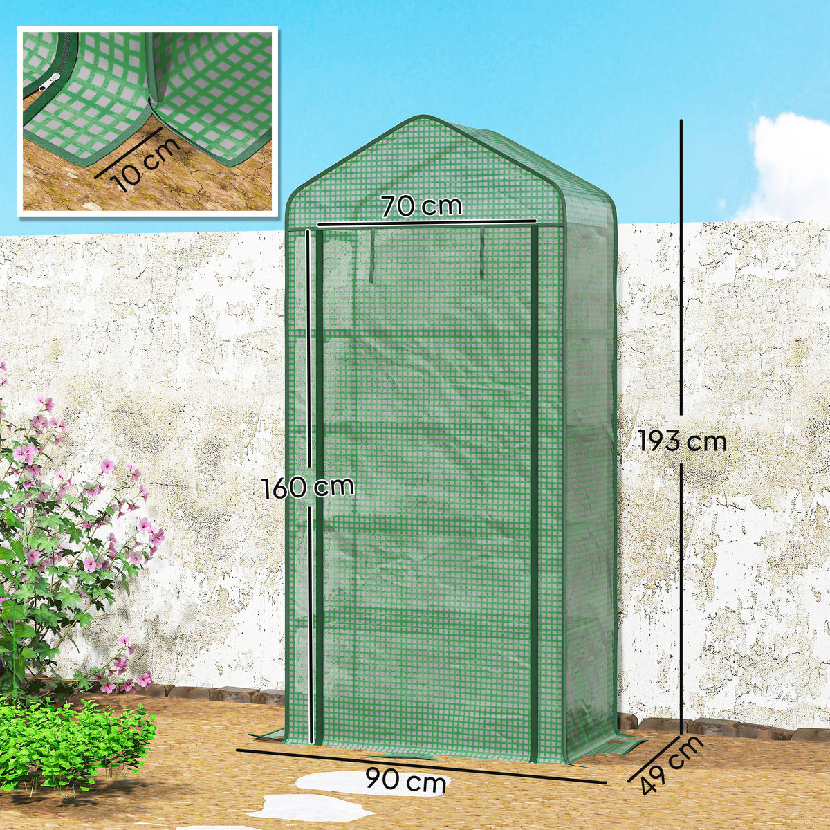 Serre de jardin Serre 5 niveaux avec 1 porte enroulable, Bâche en PE Renforcée Résistante dim. 90L x 49l x 193H cm-2