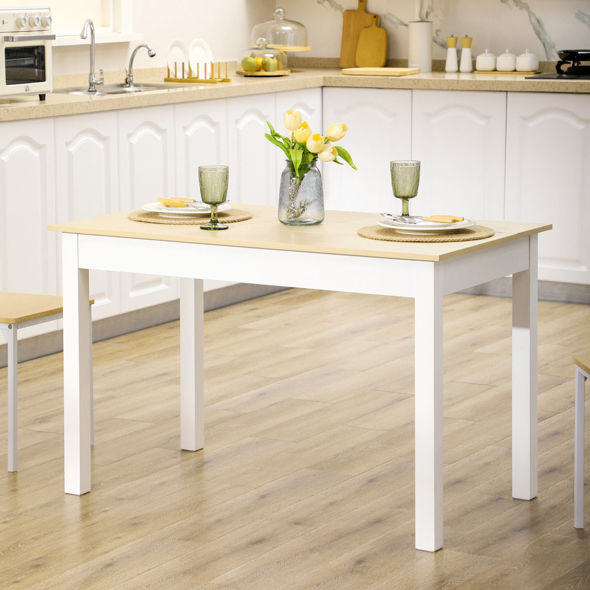 Table de salle à manger design moderne bicolore avec grand plateau 4-6 personnes en bois dim. 119L x 70l x 75H cm-1