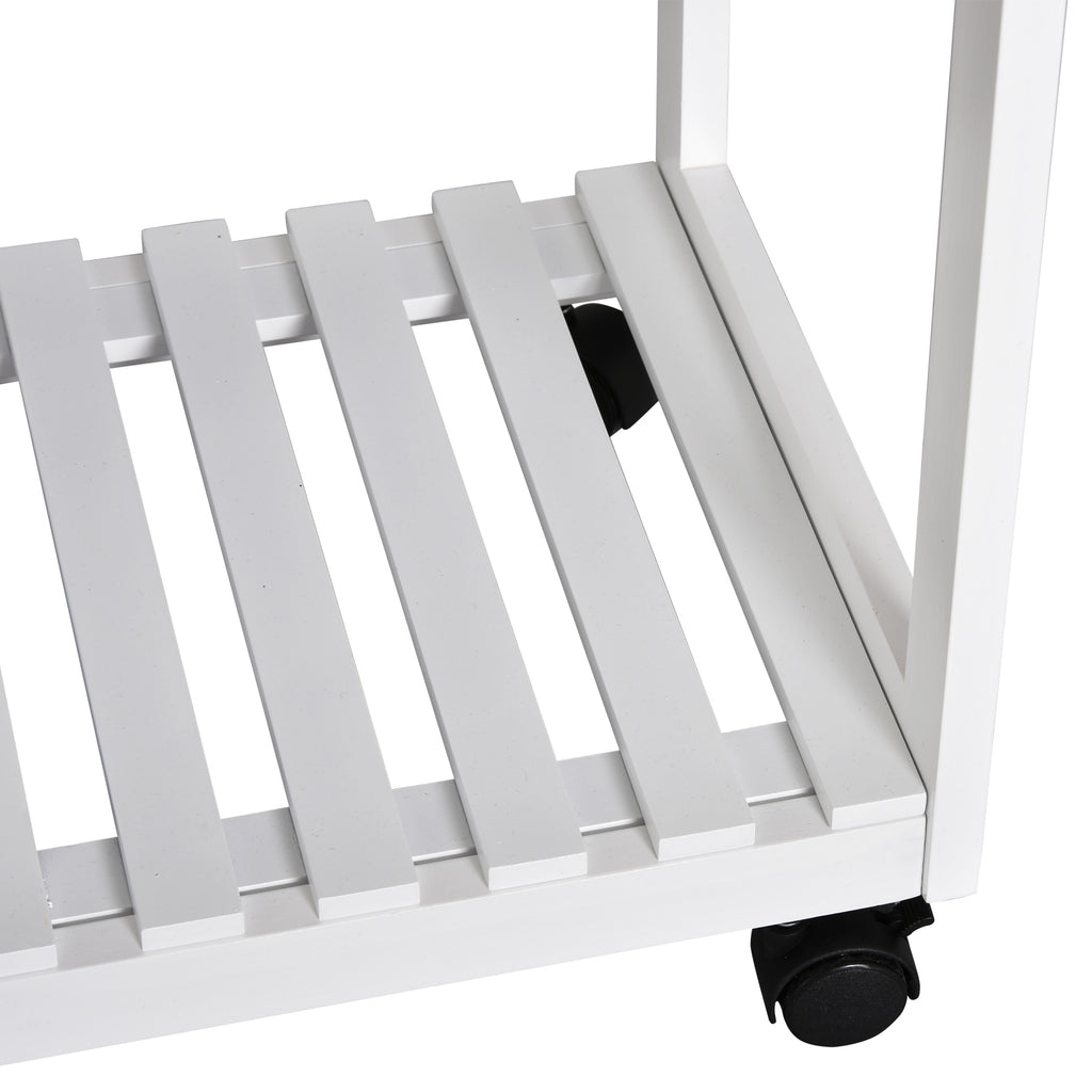 Ensemble Table de Bar Pliable sur roulettes avec étagère et 2 tiroirs + 2 tabourets Bois pin MDF Blanc chêne Clair-7