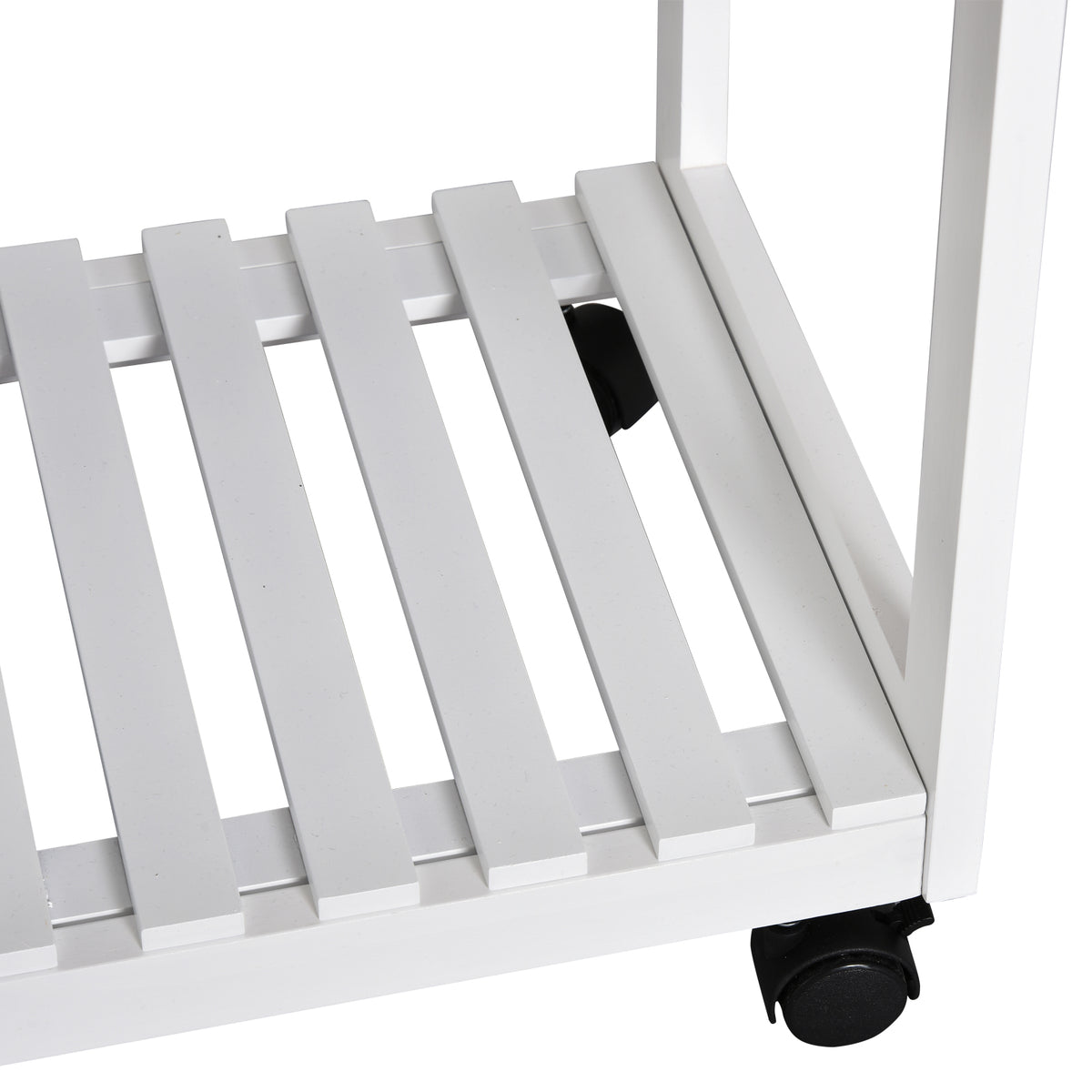 Ensemble Table de Bar Pliable sur roulettes avec étagère et 2 tiroirs + 2 tabourets Bois pin MDF Blanc chêne Clair-7