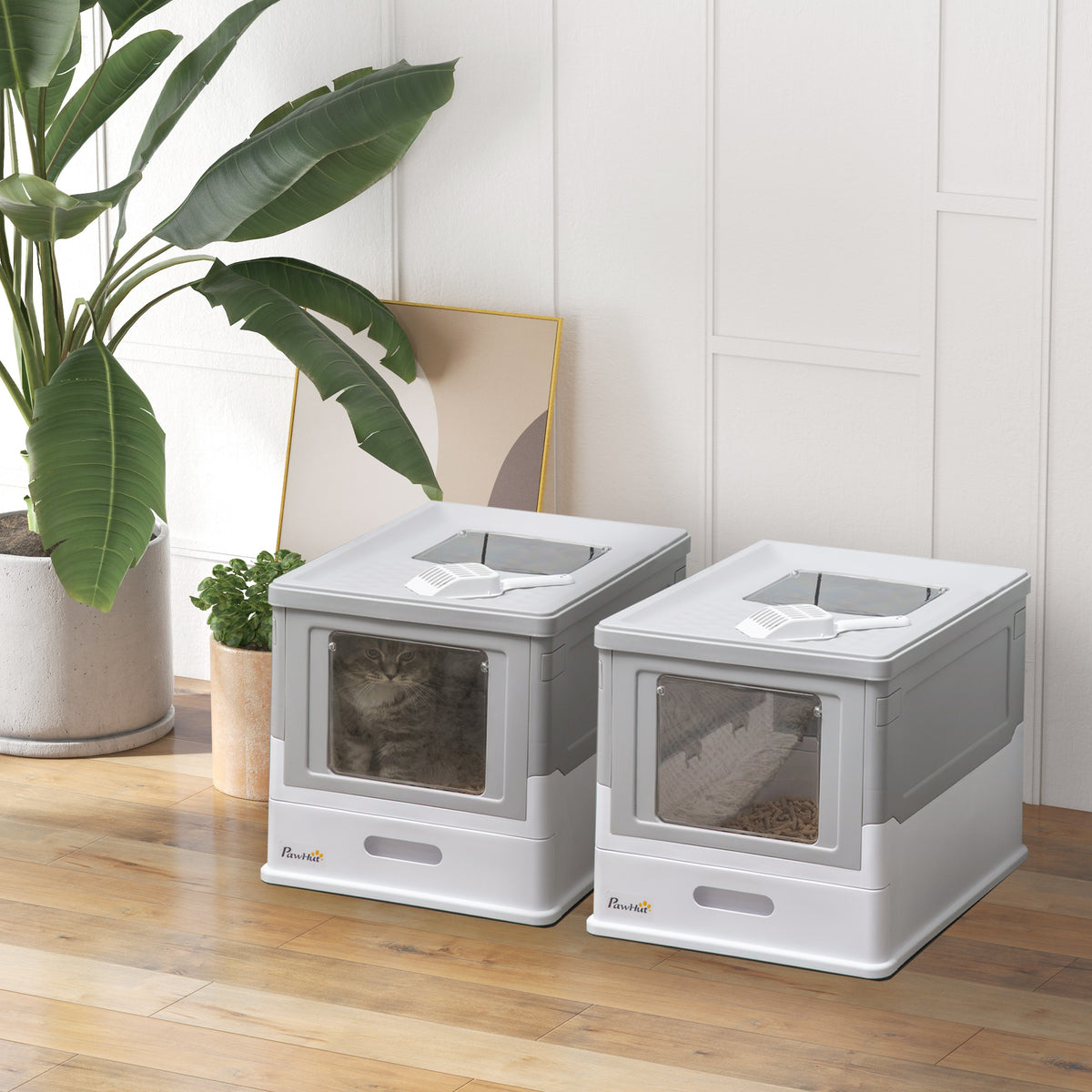 Lot de 2 maisons de toilette pour chat pliable double porte battante et supérieure pelle fourni 47,5 x 35,5 x 36,7 cm-9
