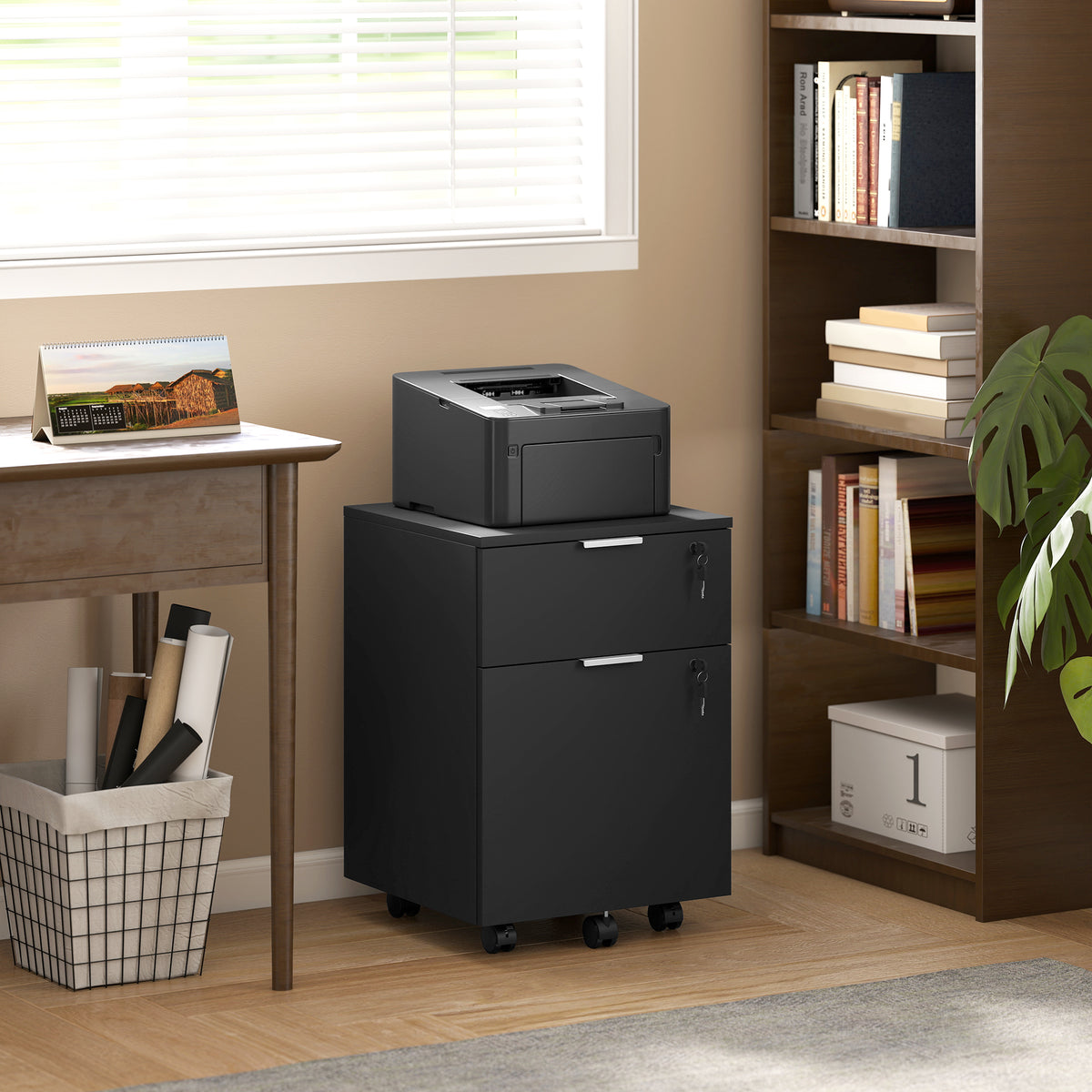 Caisson de bureau, meuble de rangement 2 tiroirs 2 barres pour dossier suspendu, verrouillable avec 2 clés 42x40x60 cm-9