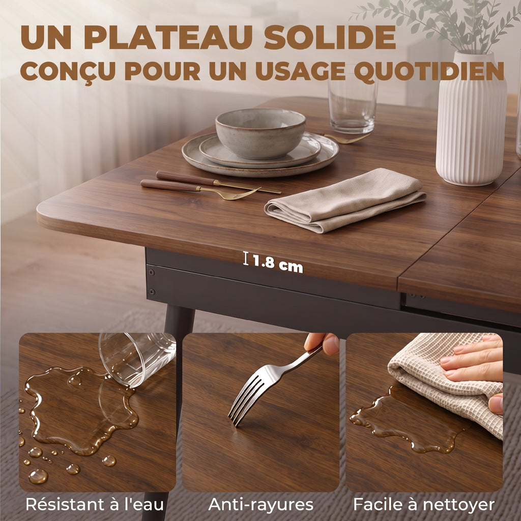 Table à Manger Extensible Rectangle pour 4 à 6 Personnes, Table de Cuisine 130-160 cm avec Coins Arrondis, Noyer Clair-6